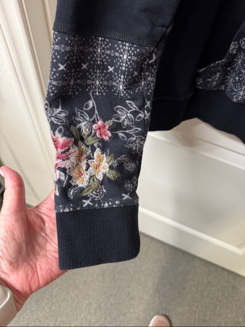 Johnny Was Floral Embroidered Black Zip-Up Hoodie - Picture 6 of 6